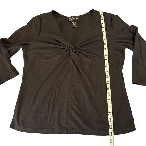 Style & Co black V neck Twist detail front 3/4 sleeve jersey top size Large - Picture 5 of 7